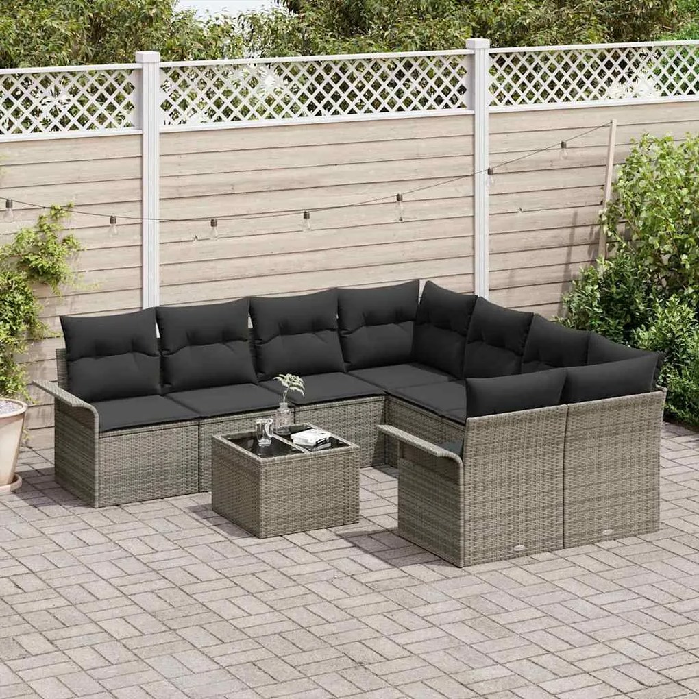 vidaXL Σετ Καναπέ Κήπου με μαξιλάρι 9 pcs Γκρι 55 x 55 x 37 εκ