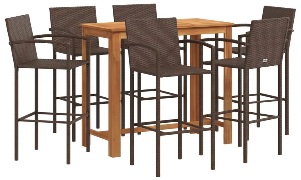 vidaXL Σετ Μπαρ Κήπου 7 Τεμ. Καφέ Μασίφ Ξύλο Ακακίας και Συνθ. Ρατάν