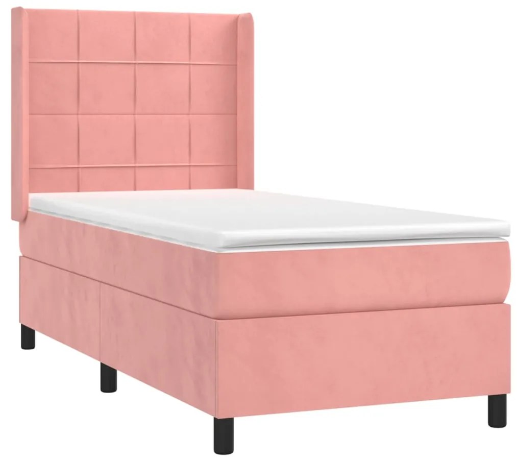 vidaXL Κρεβάτι Boxspring με Στρώμα Ροζ 80 x 200 εκ. Βελούδινο