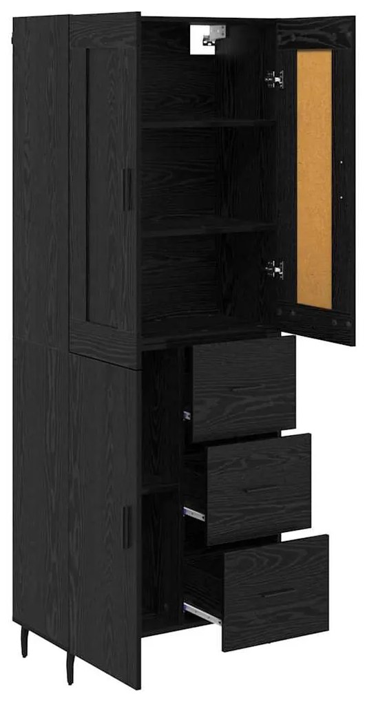 vidaXL Highboard με συρτάρι 2 pcs Μαύρη Οξυά Σύνθετο Ξύλο και Γυαλί