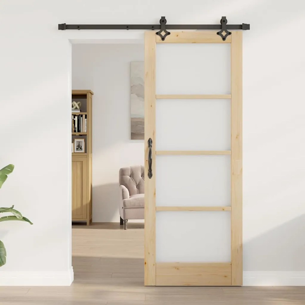 vidaXL Συρόμενη Πόρτα Χειροκίνητος Καφέ 78 x 202 εκ. Ξύλο και μέταλλο