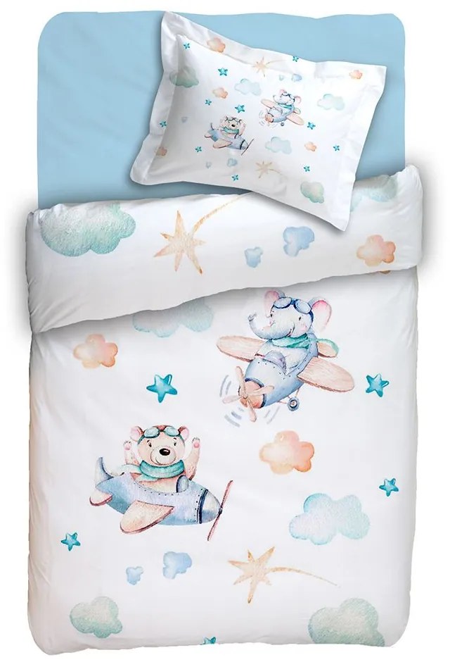 Παπλωματοθήκη Βρεφική Tomas (Σετ 2τμχ) White-Blue Anna Riska 115x155cm 100% Cotton