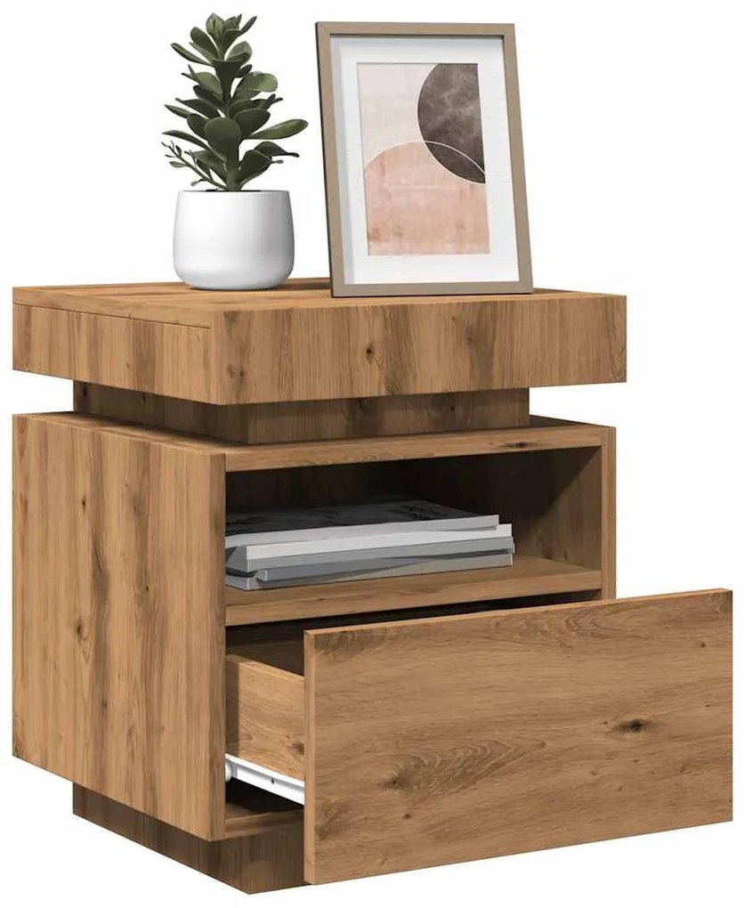 vidaXL Κομοδίνα με φώτα LED 2 τεμ Artisan Oak 40x39x48,5 cm