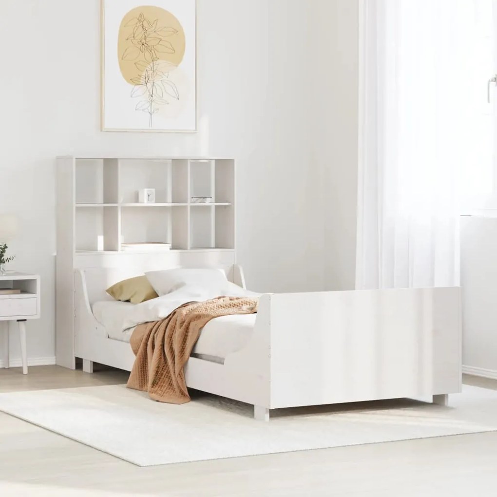 vidaXL Κρεβάτι Βιβλιοθήκη Χωρίς Στρώμα Λευκό 90x190 εκ Μασίφ Πεύκο