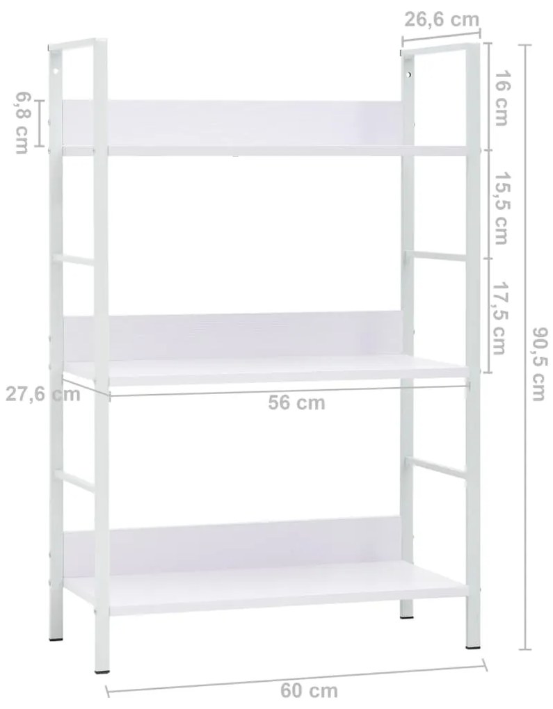 vidaXL Ραφιέρα 3 Επιπέδων Λευκή 60x27,6x90,5 εκ. Επεξεργασμένο Ξύλο