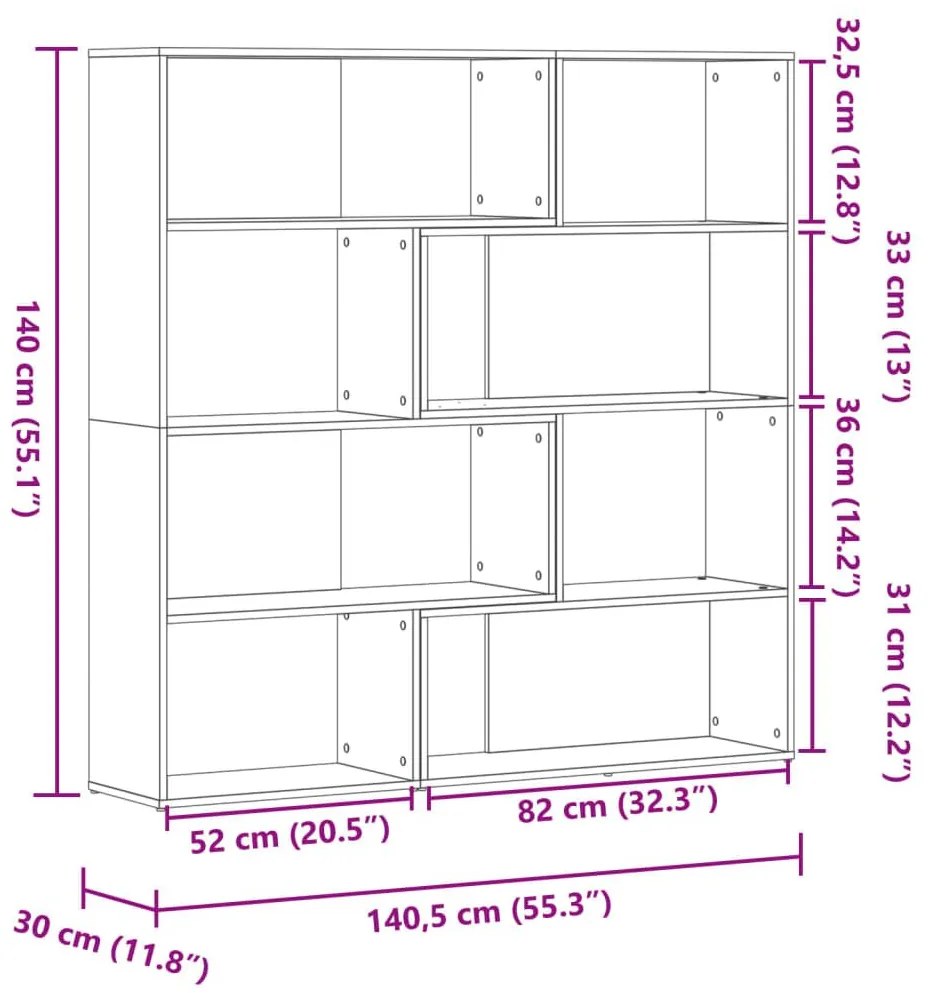 Βιβλιοθήκη Γωνιακή 4 Επ. Καφέ Δρυς 85x85x140 εκ Επεξ. Ξύλο - Καφέ