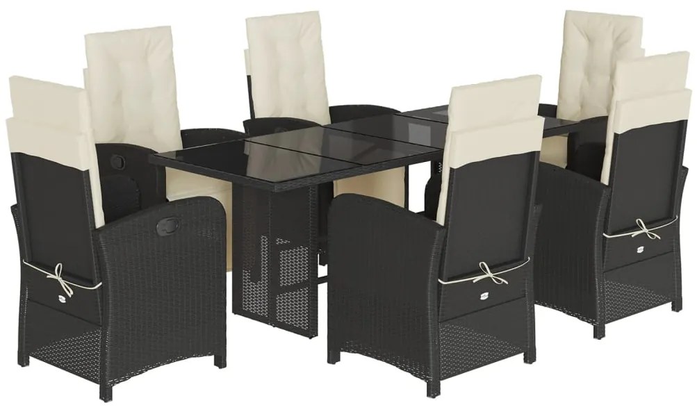 vidaXL Σετ Τραπεζαρίας Κήπου 7 Τεμ. Μαύρο Συνθετικό Ρατάν με Μαξιλάρια
