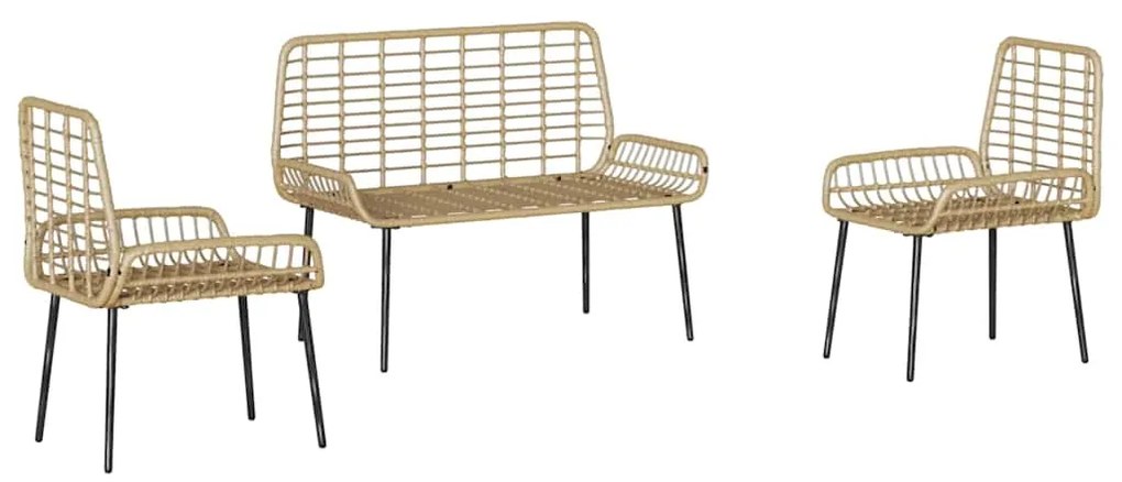 vidaXL Σέτ φαγητού για κήπο 3 pcs Μαύρο, Ανθρακί Πολυ rattan, ατσάλι