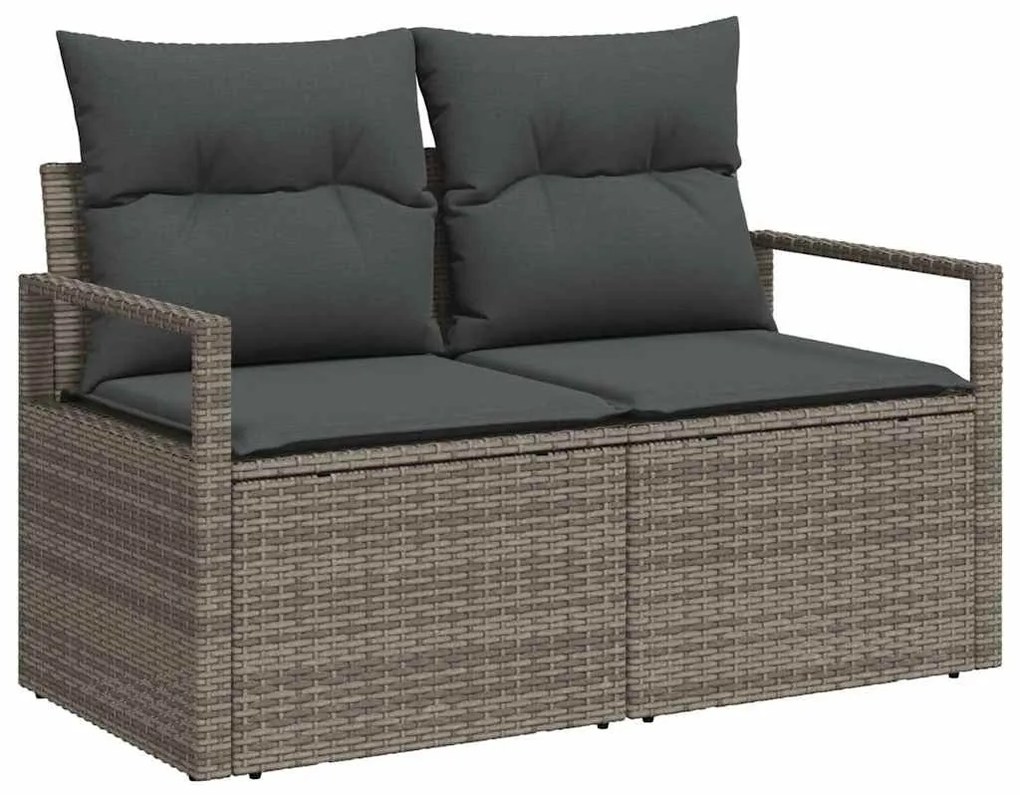 vidaXL Καναπές 7 Θέσεων με Μαξιλάρια Μαύρο Πολυ Rattan