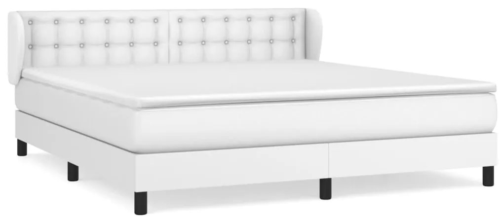 vidaXL Κρεβάτι Boxspring με Στρώμα Λευκό 160x200εκ.από Συνθετικό Δέρμα