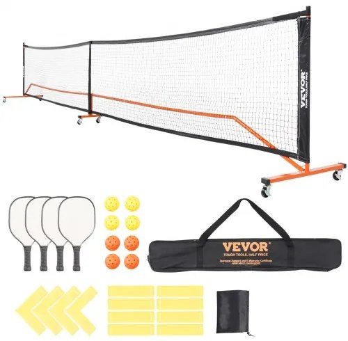 VEVOR Pickleball Net Set, 22FT Regulation Size Portable Pickleball System with Bags, Balls, Paddles, Wheels, and Court Lines, Weather Resistant Metal Frame &amp; PE Net, for Outdoor Backyard Driveway