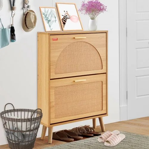 VEVOR Shoe Cabinet with 2 Flip Drawers Rattan Shoe Storage Cabinet for Entryway