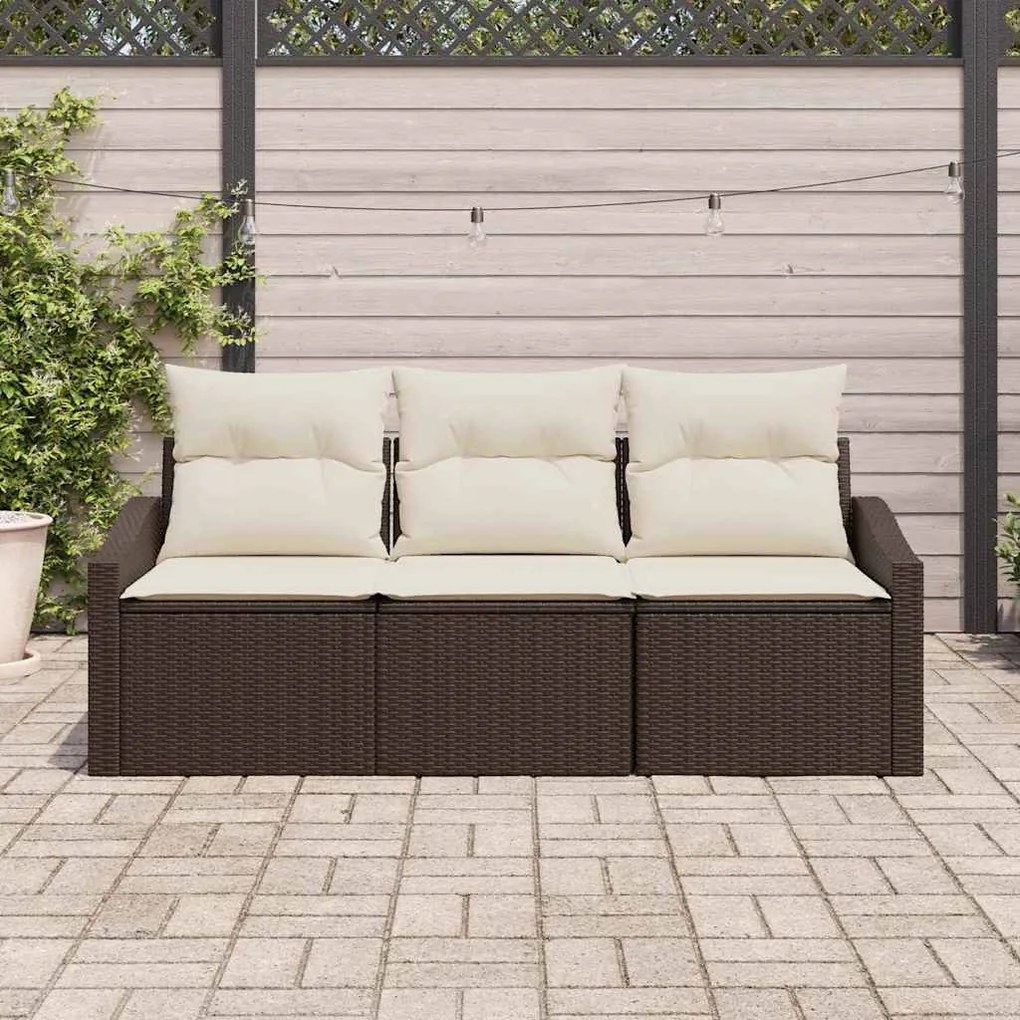 vidaXL Σετ Καναπέ Κήπου 3 pcs Καφέ, Κρέμα Πολυ rattan, βαμμένο ατσάλι
