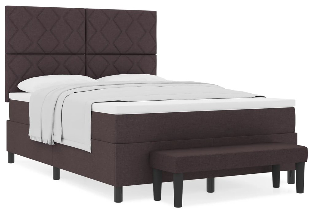 vidaXL Κρεβάτι Box Spring με Στρώμα & Πάγκο Σκούρο Καφέ 160x200 εκ. Ύφασμα