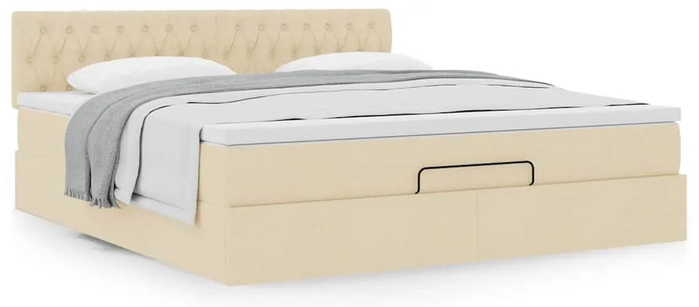 vidaXL Οθωμανικό Κρεβάτι με Στρώμα Κρέμα 160x200cm Ύφασμα
