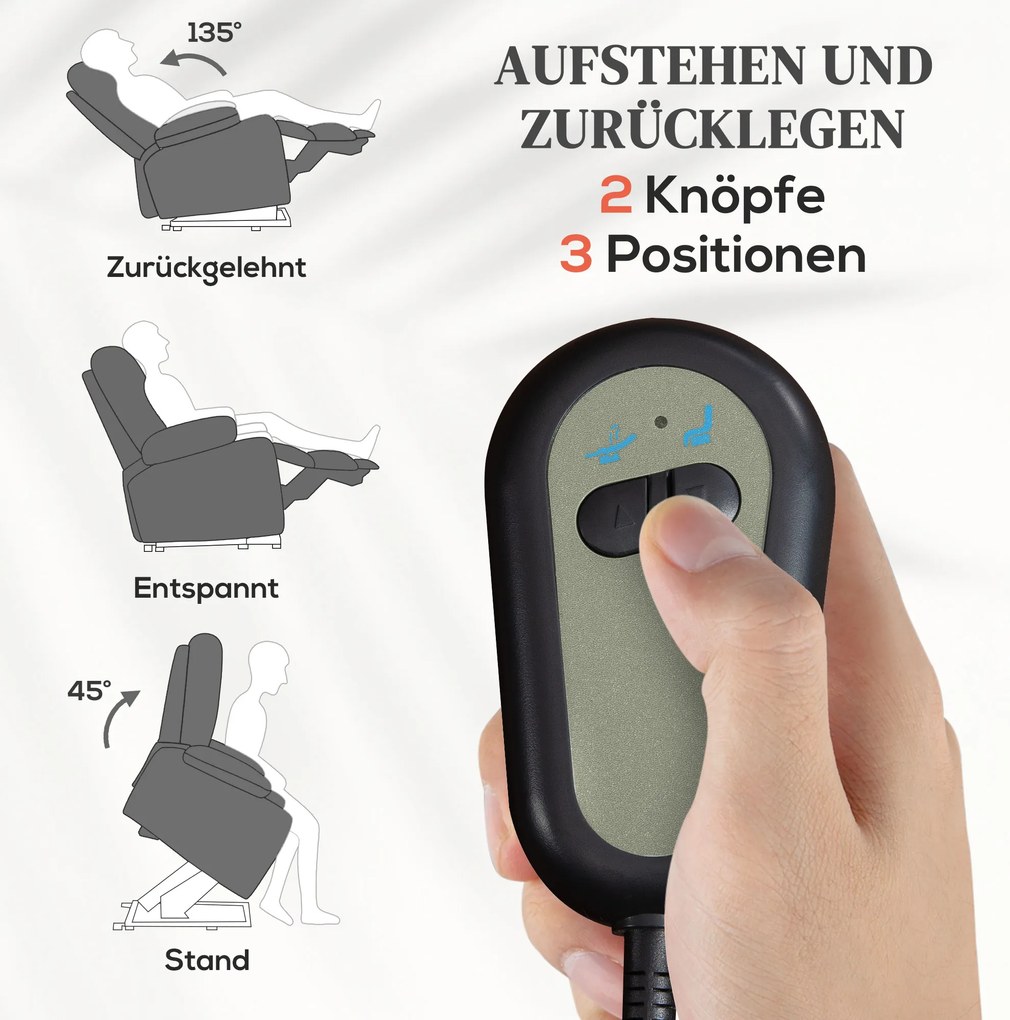 Ηλεκτρική πολυθρόνα ανύψωσης με λειτουργία μασάζ και θέρμανσης, θύρες USB, ποτηροθήκες, Σκούρο γκρι