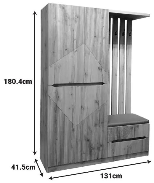 Έπιπλο εισόδου Zomie σε oak απόχρωση 131x41.5x180.4εκ 131x41.5x180.4 εκ.