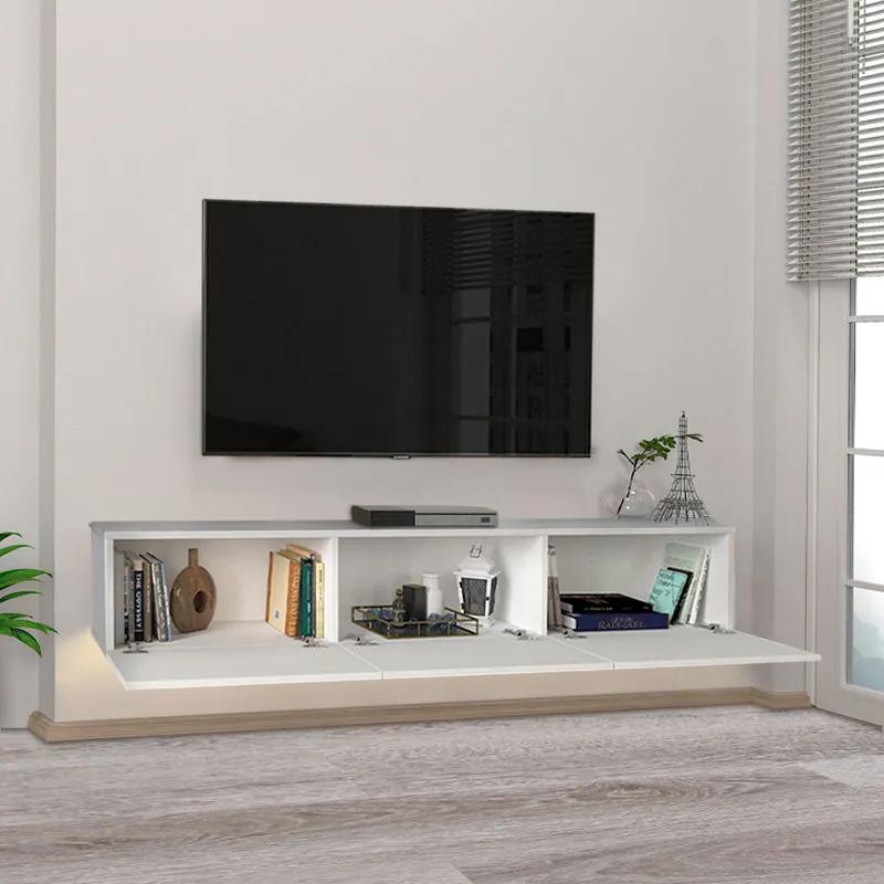 Έπιπλο τηλεόρασης επιτοίχιο Damla Megapap από μελαμίνη με LED χρώμα λευκό 180x29,5x29,5εκ. - Μελαμίνη - GP042-0169,1