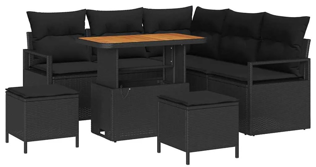 vidaXL Σετ Καναπέ Κήπου με μαξιλάρι 8 pcs Μαύρο Πολυ ράταν