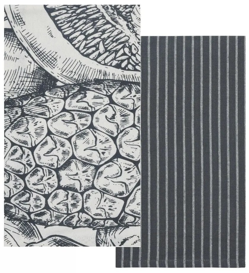 Πετσέτες Κουζίνας Fazzy 246 (Σετ 2τμχ) Black-White Kentia 40x60cm 100% Cotton