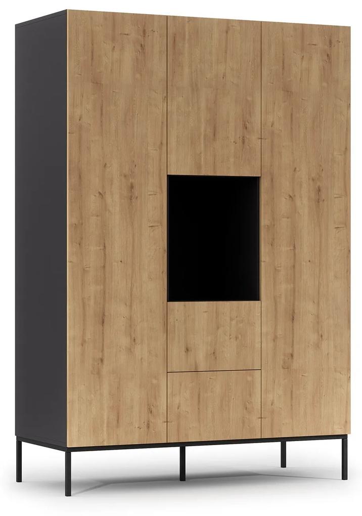 Ντουλάπα Elyria C103, Artisan βελανιδιά, Μαύρο ματ, 200x135x60cm, 127 kg, Πόρτες ντουλάπας: Με μεντεσέδες | Epipla1.gr