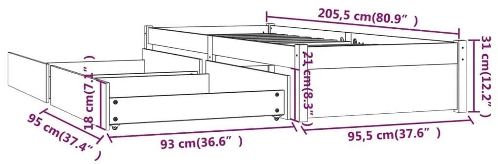 Πλαίσιο Κρεβατιού Με Συρτάρια Μελί 90 x 200 εκ. - Καφέ