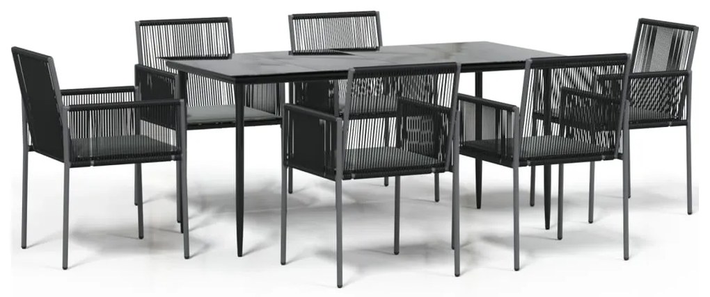 vidaXL Τραπεζαρία Κήπου Σετ 7 τεμ Μαύρο Συνθ. Ρατάν/Ατσάλι &amp; Μαξιλάρια