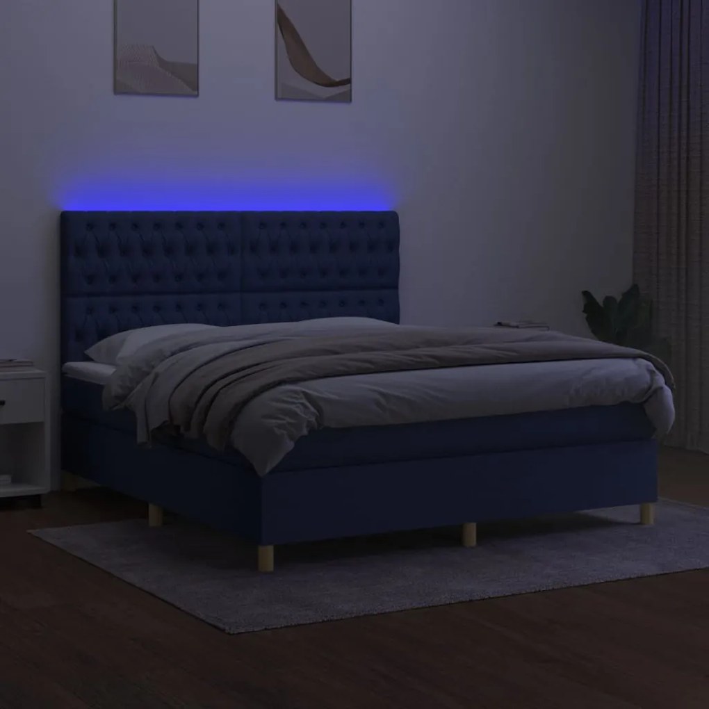 vidaXL Κρεβάτι Boxspring με Στρώμα &amp; LED Μπλε 160x200 εκ. Υφασμάτινο