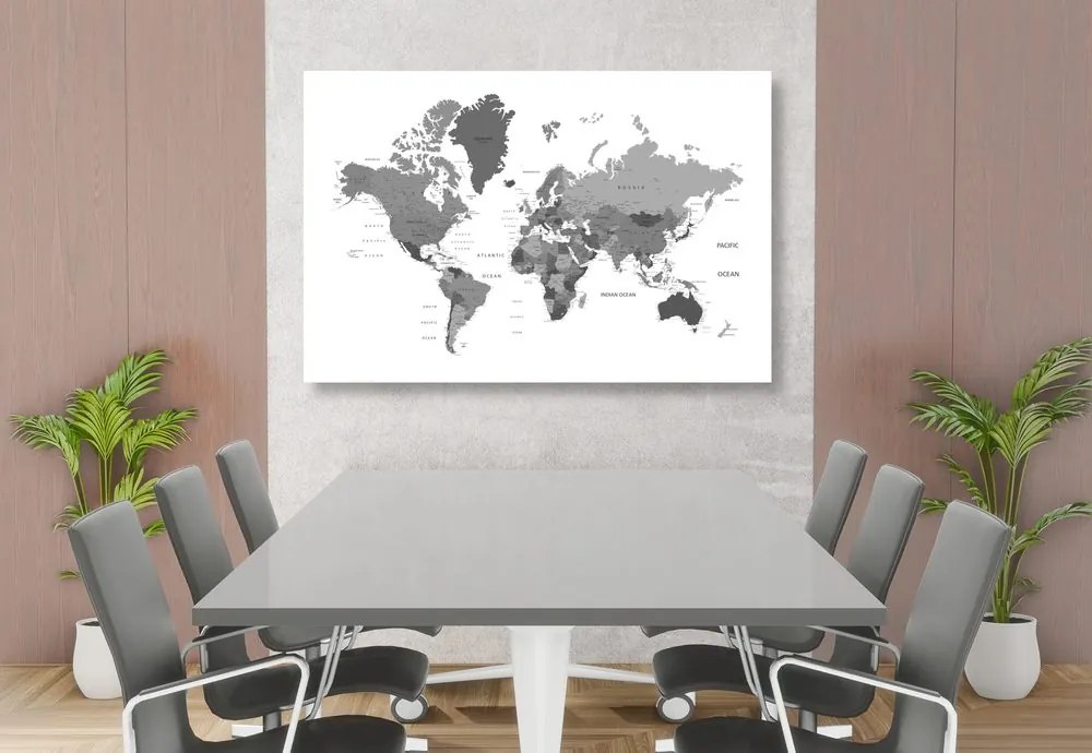 Εικόνα στον παγκόσμιο χάρτη φελλού σε μαύρο & άσπρο - 120x80  arrow