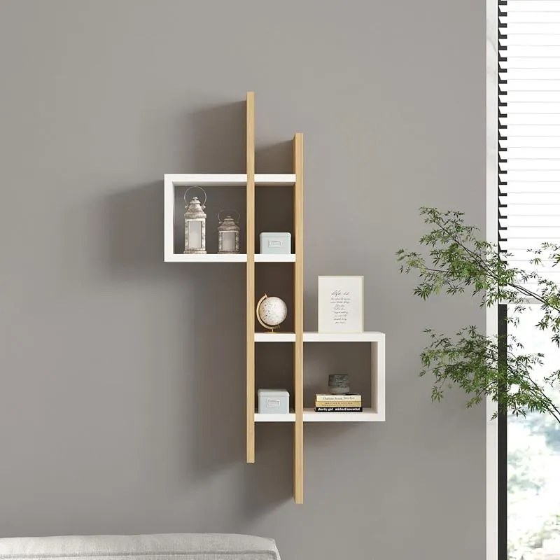 Ραφιέρα τοίχου Garel oak - λευκό 53,8x19,6x108 εκ. 53.8x19.6x108 εκ.