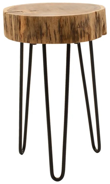 Βοηθητικό τραπέζι Tripp pakoworld μασίφ ξύλο ακακίας σε φυσική απόχρωση με μαυρα μεταλλικά πόδια 32x30x47εκ