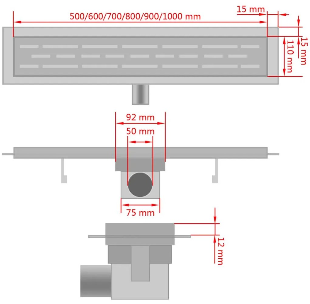 Σιφόνι Ντουζιέρας Γραμμικό με Κύματα 730x140 χιλ. Ανοξ. Ατσάλι