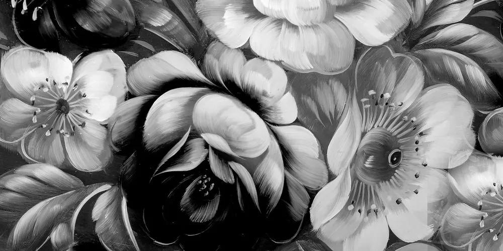 Εικόνα του κόσμου των λουλουδιών σε μαύρο και άσπρο - 120x60