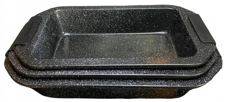Σετ αντικολλητικά ταψιά  Royalty Line RL-CC3, 3 τμχ, Μαρμάρινη Επίστρωση, Λαβές Σιλικόνης, Μαύρο