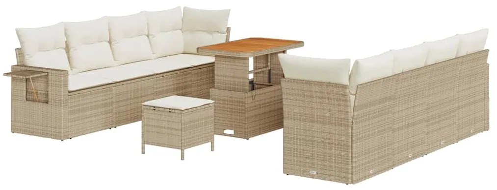 vidaXL Σετ Καναπέ Κήπου με μαξιλάρι 11 pcs Μπεζ Πολυ ράταν