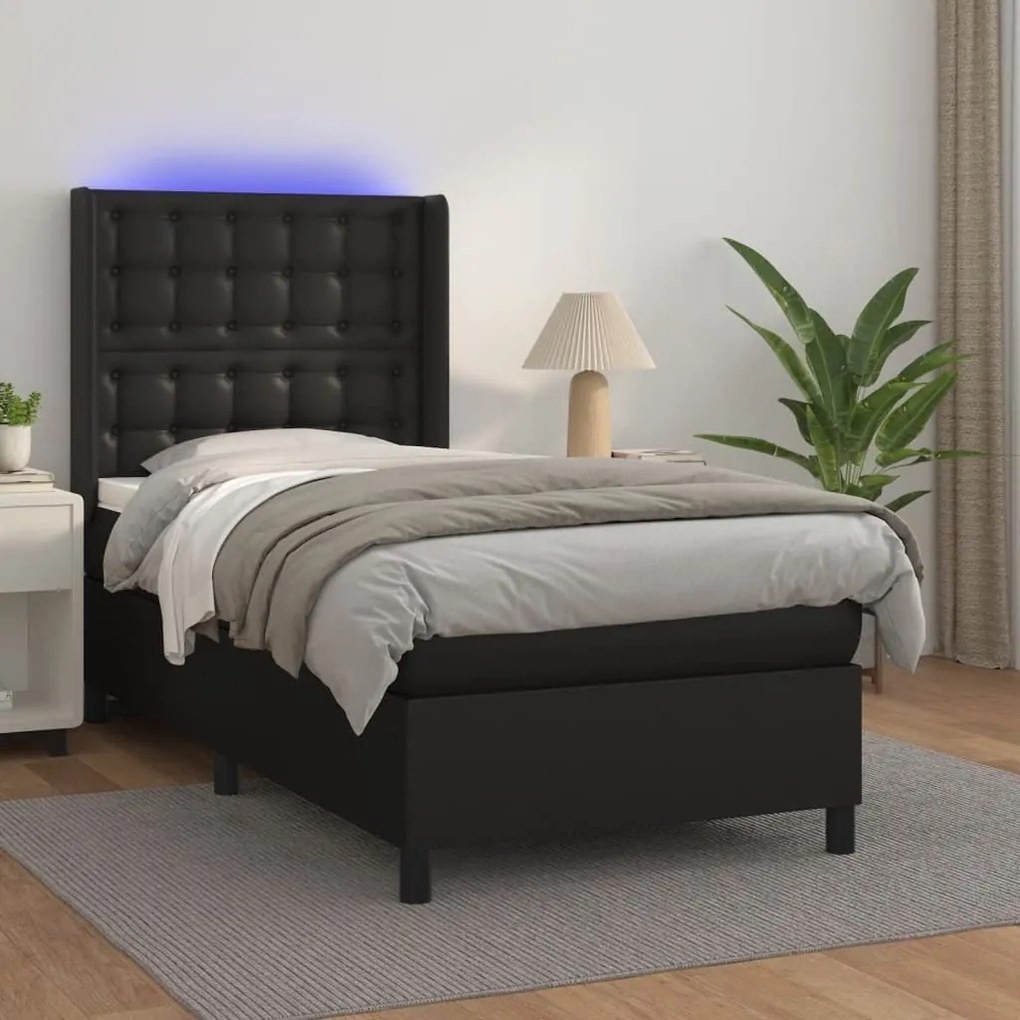 ΚΡΕΒΑΤΙ BOXSPRING ΜΕ ΣΤΡΩΜΑ &amp; LED ΜΑΥΡΟ 90X200 ΕΚ. ΣΥΝΘ. ΔΕΡΜΑ 3139361