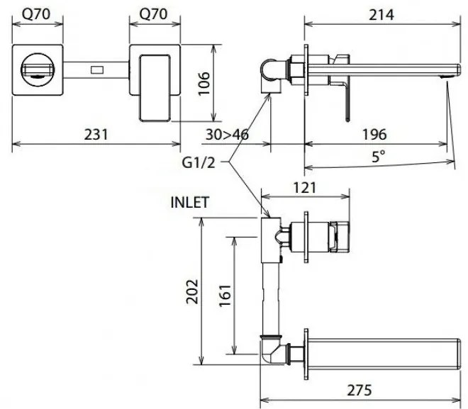 Μπαταρία νιπτήρος εντοιχισμού LaTorre Profili