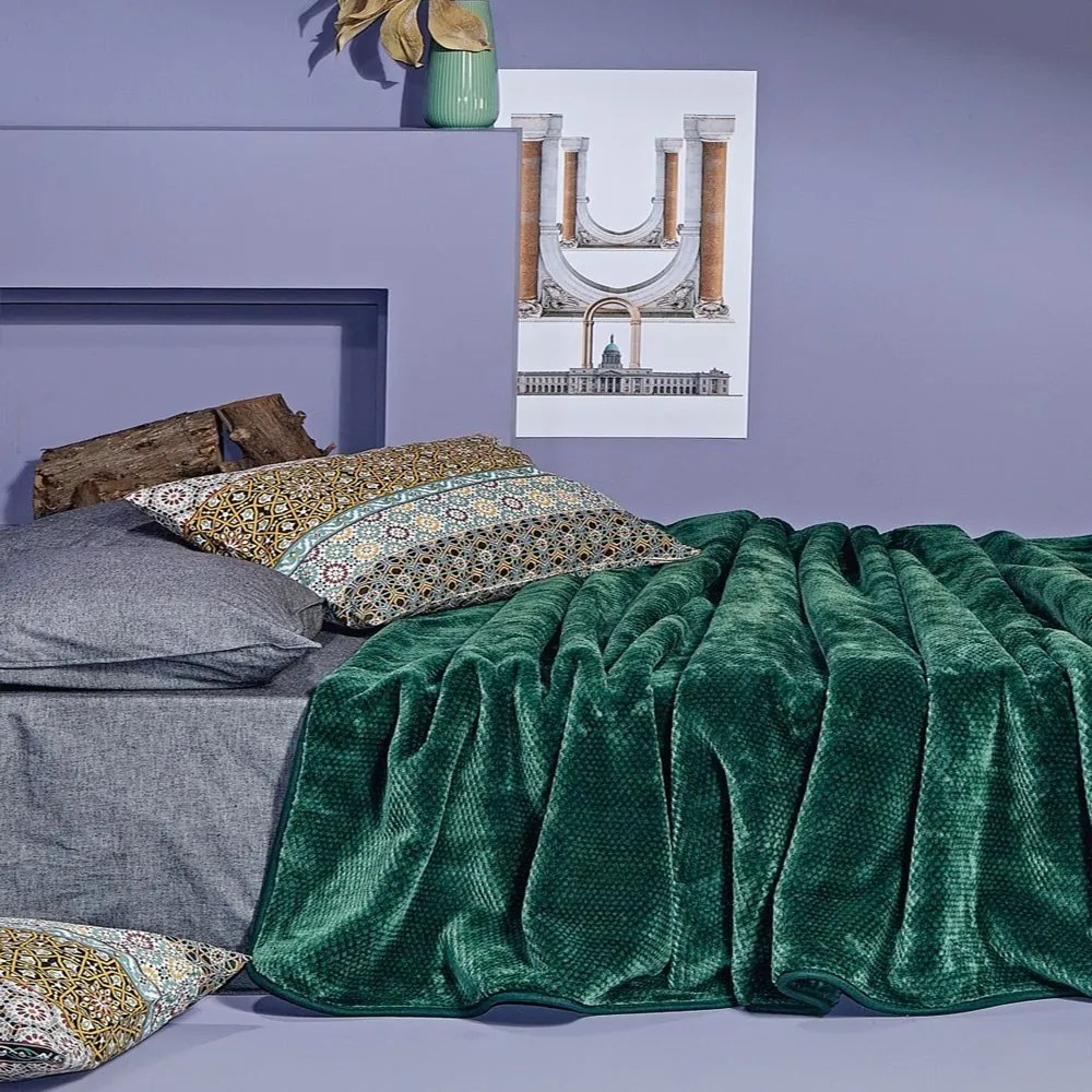 Κουβέρτα Βελουτέ Bella 36 Emerald Kentia Μονό 160x220cm Πολυέστερ