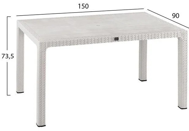 Σετ Κήπου Τραπεζαρία HM10574.04 5 τεμ Λευκό Rattan Πολυπροπυλενίου με Τραπέζι 150x90x73.5 εκ. &amp; 4 Καρέκλες