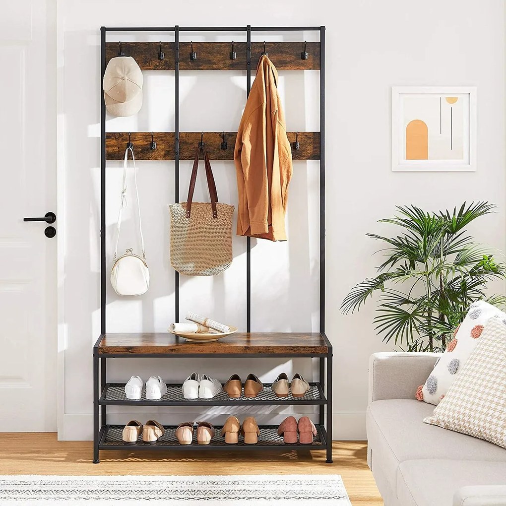 Σετ διαδρόμου Burbank 116, 184x100x40cm, 17 kg, Μαύρο, Καφέ, Πλαστικοποιημένη μοριοσανίδα, Μέταλλο, Εντοιχισμένη | Epipla1.gr