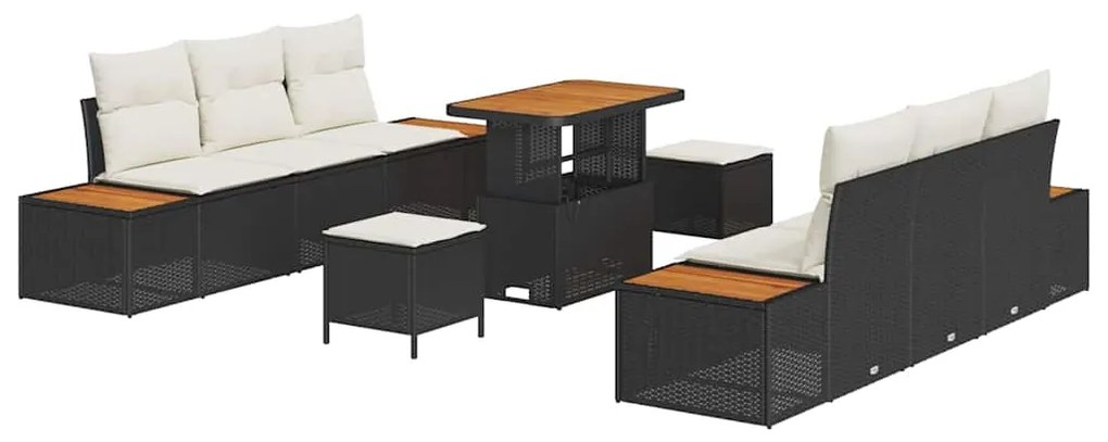 vidaXL Σετ Καναπέ Κήπου με μαξιλάρι 9 pcs Μαύρο, Κρέμα 90 x 55 x 71 cm