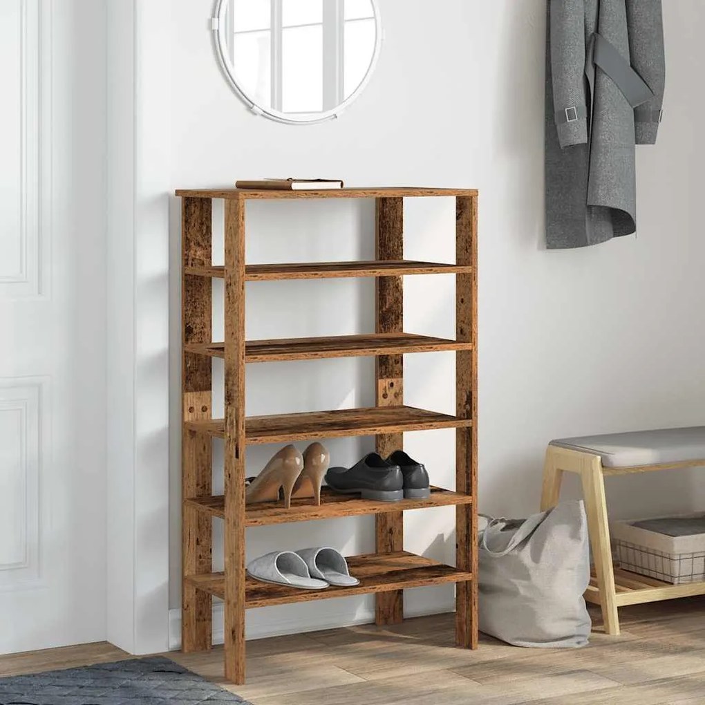 Ράφι παπουτσιών Παλιό ξύλο 61x32x105 cm Κατασκευασμένο ξύλο - Καφέ
