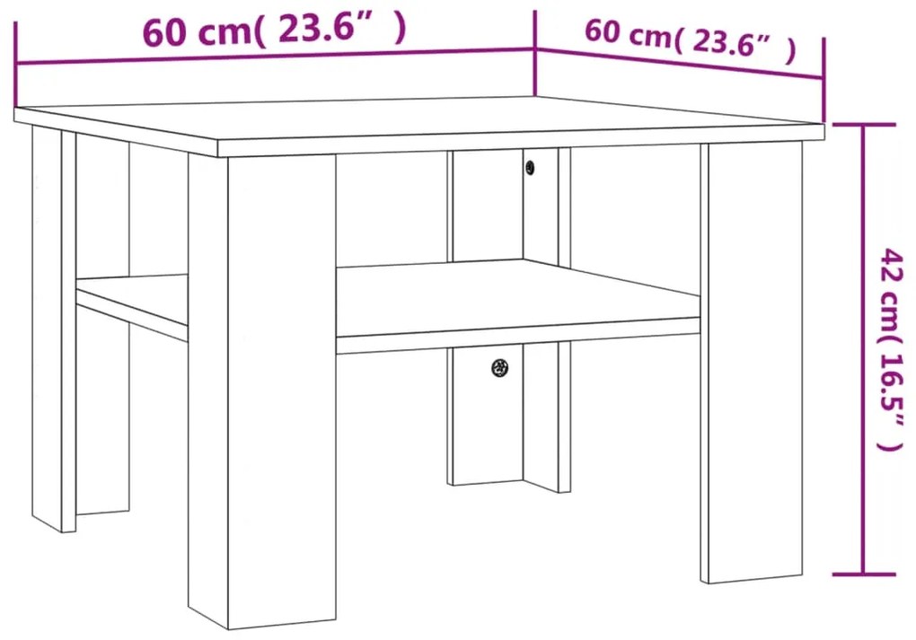vidaXL Τραπεζάκι Σαλονιού Γκρι Σκυροδέματος 60x60x42 εκ. Επεξ. Ξύλο