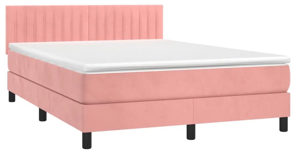 vidaXL Κρεβάτι Boxspring με Στρώμα Ροζ 140x200 εκ. Βελούδινο