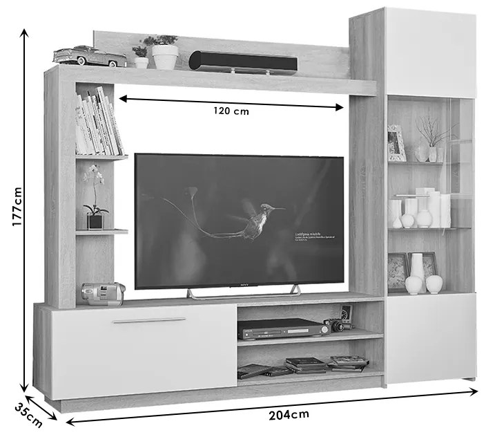 Σύνθετο σαλονιού June pakoworld sonoma-λευκό 204x35x177εκ - 173-000043 - 173-000043