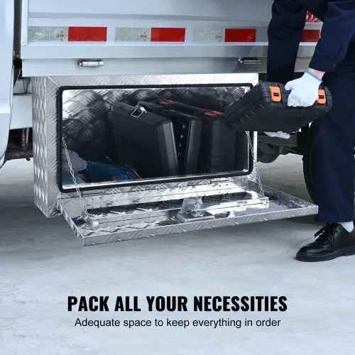 VEVOR Underbody Truck Box, 30&quot;×17&quot;×18&quot; Pickup Storage Box, Heavy Duty Aluminum Diamond Plate Tool Box with Lock and Keys, Waterproof Trailer Storage Box with T-Handle Latch for Truck, Van, Trailer