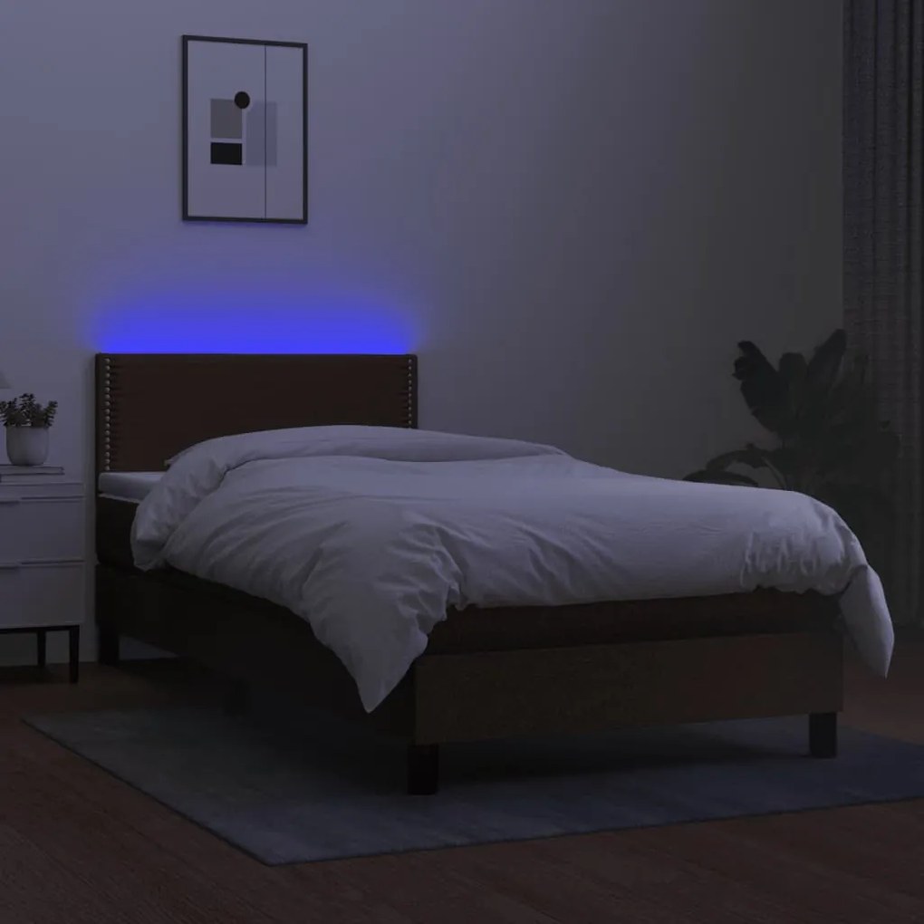 ΚΡΕΒΑΤΙ BOXSPRING ΜΕ ΣΤΡΩΜΑ &amp; LED ΣΚ.ΚΑΦΕ 90X190 ΕΚ. ΥΦΑΣΜΑΤΙΝΟ 3133040