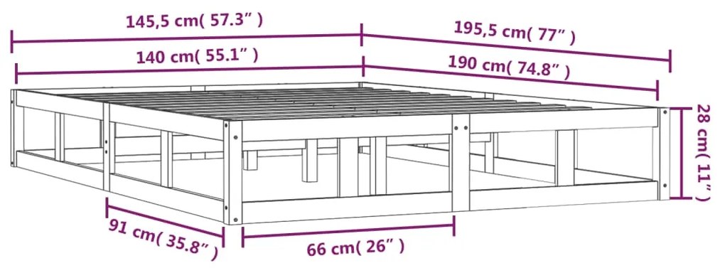 ΠΛΑΙΣΙΟ ΚΡΕΒΑΤΙΟΥ ΛΕΥΚΟ 140 X 190 ΕΚ. ΑΠΟ ΜΑΣΙΦ ΞΥΛΟ 820842