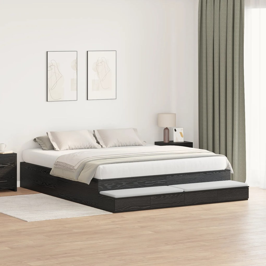 vidaXL Κρεβάτι αποθήκευσης Μαύρη Δρυς 180x200 εκ