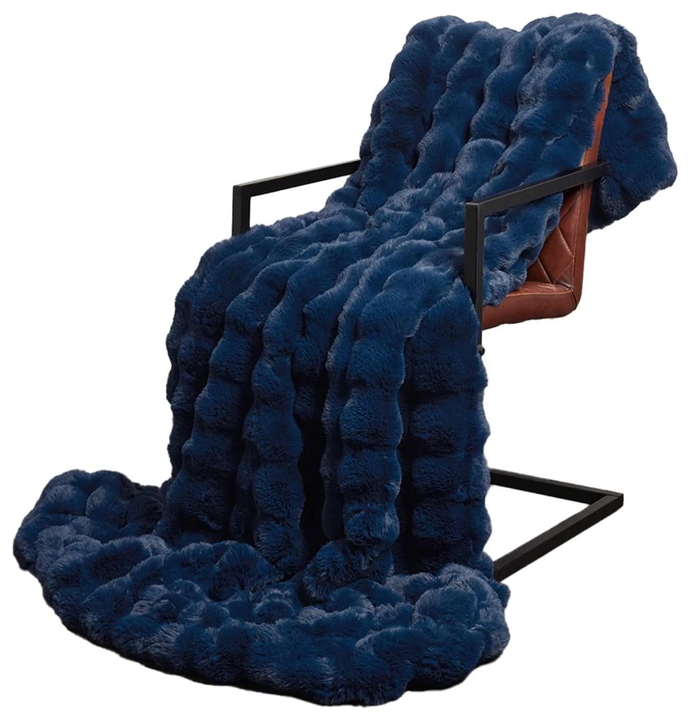 vidaXL Ψεύτικη κουβέρτα από κουνέλι Θαλασσί Μπλε 220 x 240 cm